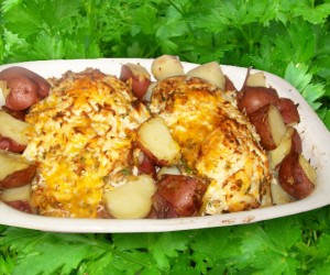 Baked eggplant with red potatoes