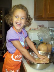 Elsa kneading bread dough